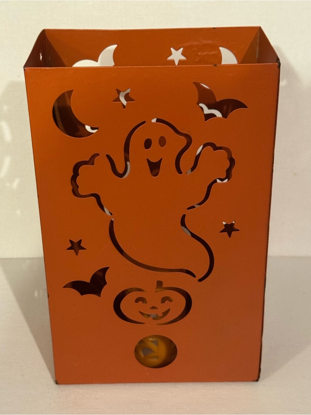 Tall Halloween Orange Metal Ghost Lantern